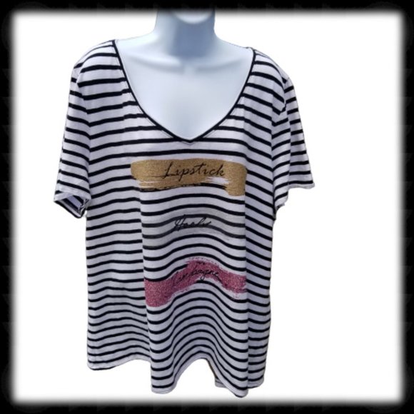 Lane Bryant Tops - Lane Bryant Striped Tee Top Black & White 26-28